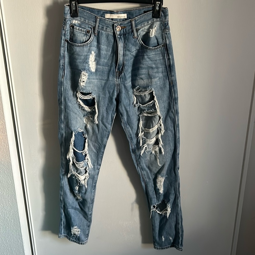 Ella Moss Juniors Vintage High Waist Distressed Denim Medium Wash Jeans